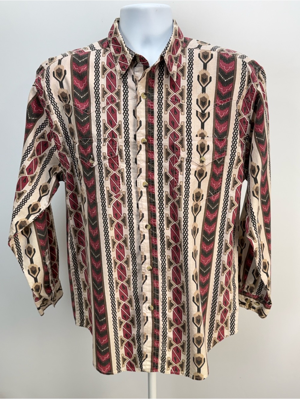 LEGACY Men's Cream, burgundy black Western Stripe Button-Down Shirt size M